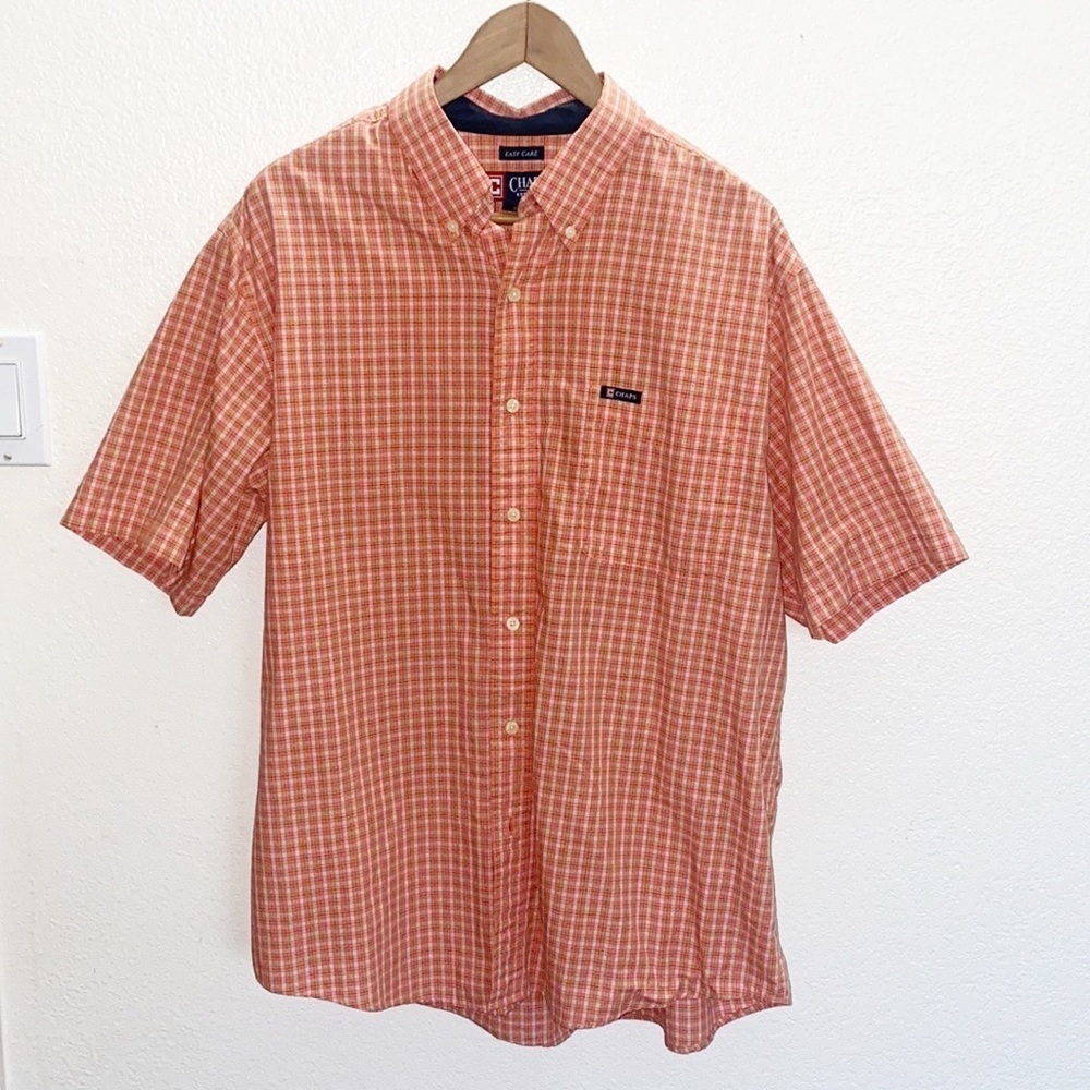 Chaps Orange Button Front Easy Care Short Sleeve Cotton Blend Button Down Shirt